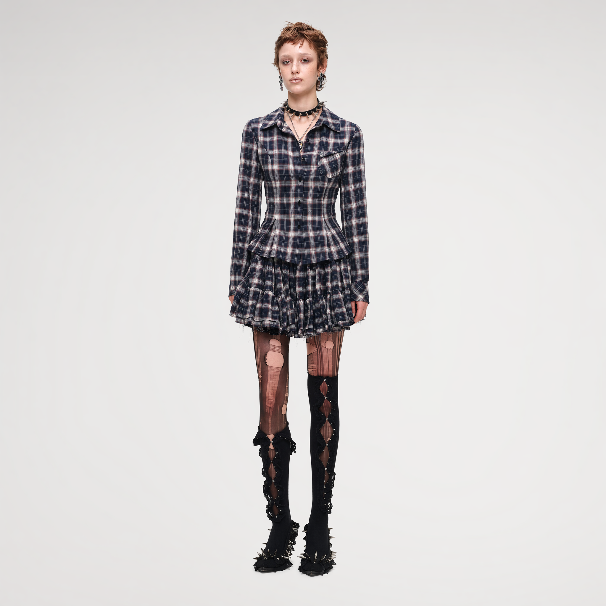 Plaid Tiered Skirt Set