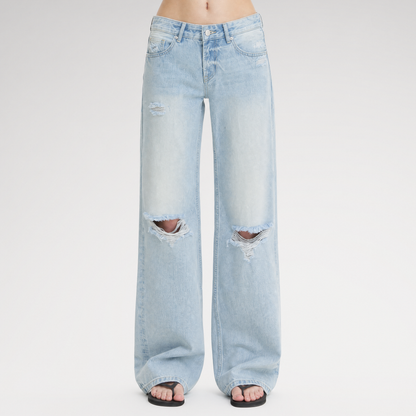 Washed Distressed Straight-Leg Jeans