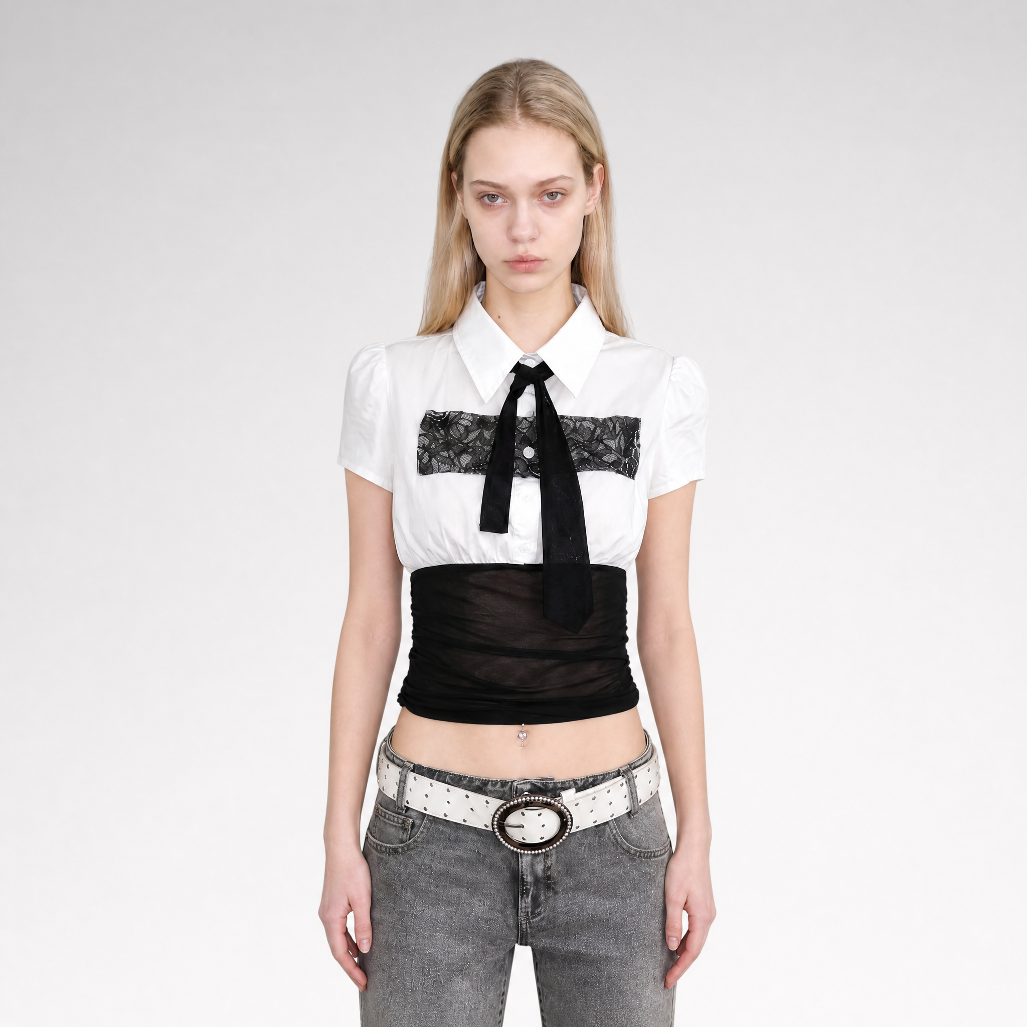 Lace Panel Cropped Shirt