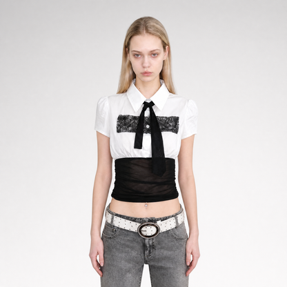 Lace Panel Cropped Shirt