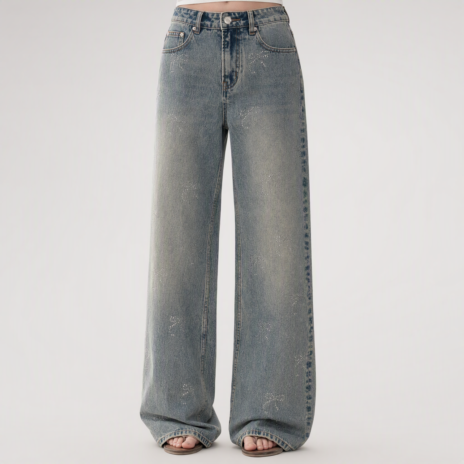 Rhinestone Wide-Leg Jeans
