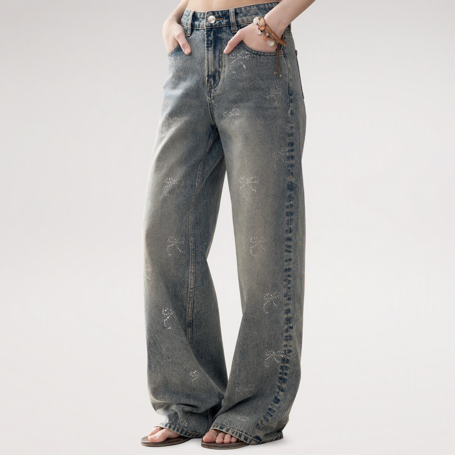 Rhinestone Wide-Leg Jeans
