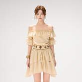 CYNR Beaded Off-Shoulder Dress – Midi Dresses