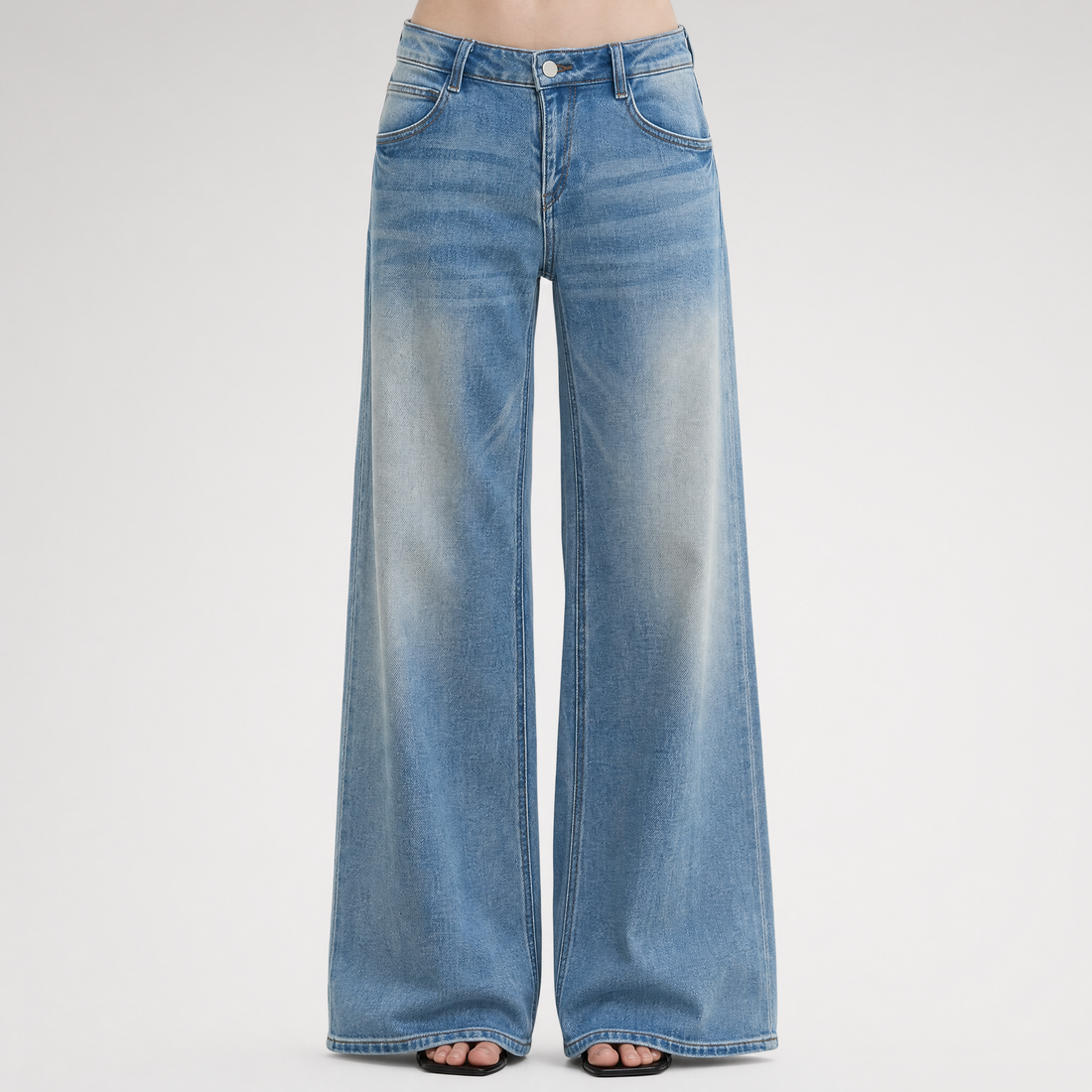 Washed Low-Rise Wide-Leg Jeans