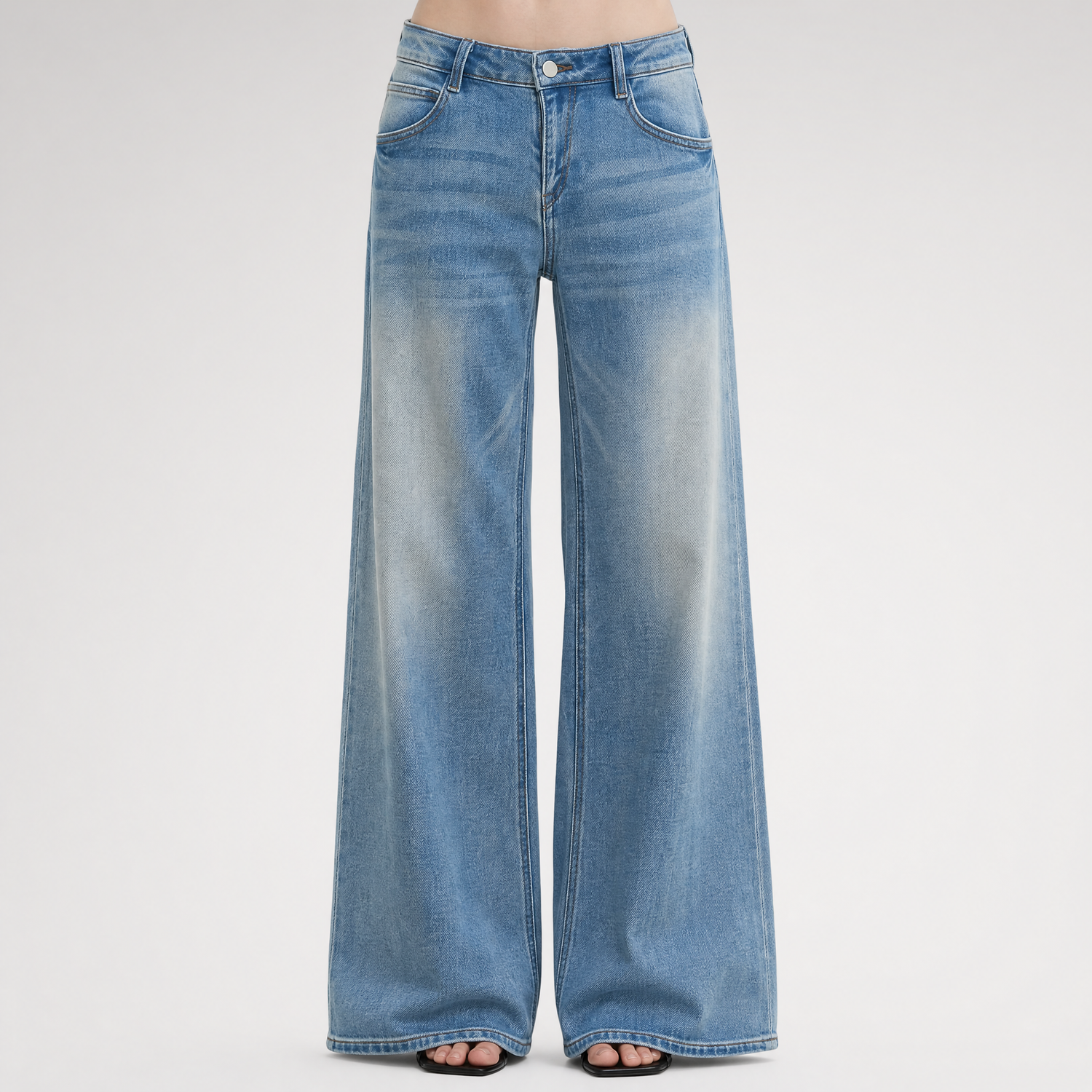 Washed Low-Rise Wide-Leg Jeans