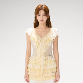 CYNR Lace Ruffle V-Neck Blouse – view 2