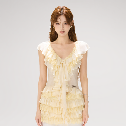 CYNR Lace Ruffle V-Neck Blouse – view 3