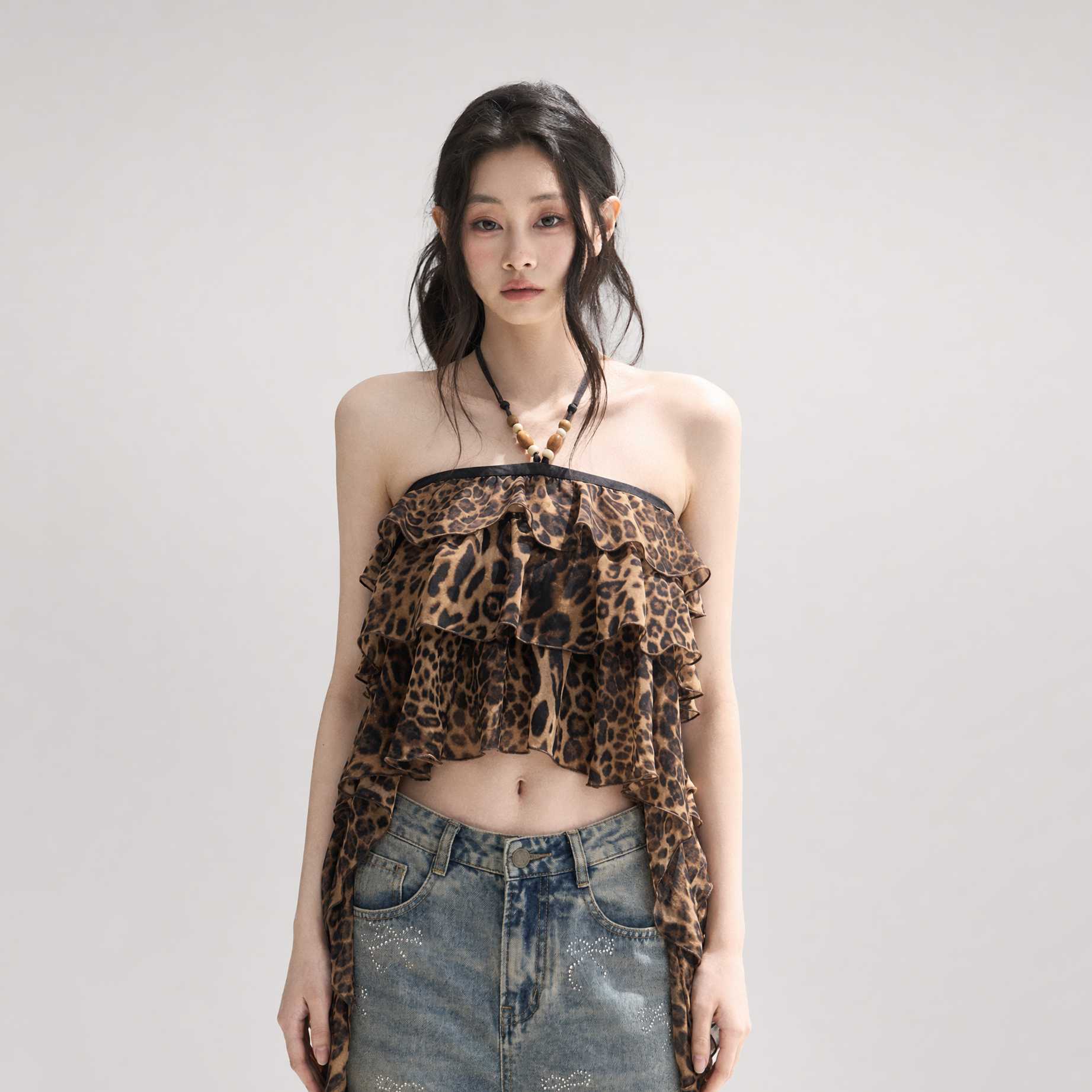 Leopard Ruffle Halter Top