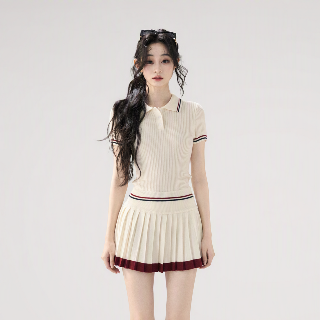Ribbed Knit Polo Set