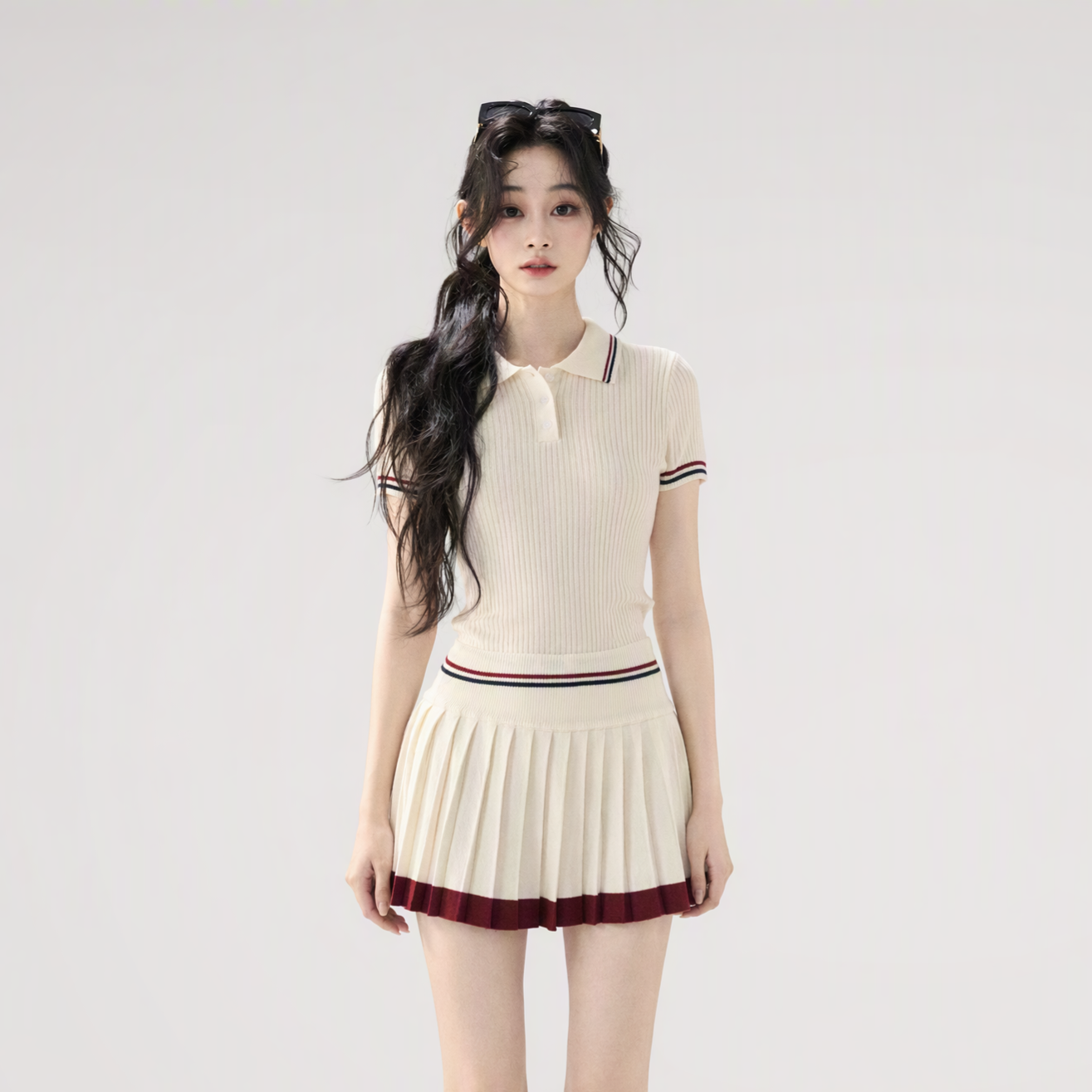 Ribbed Knit Polo Set
