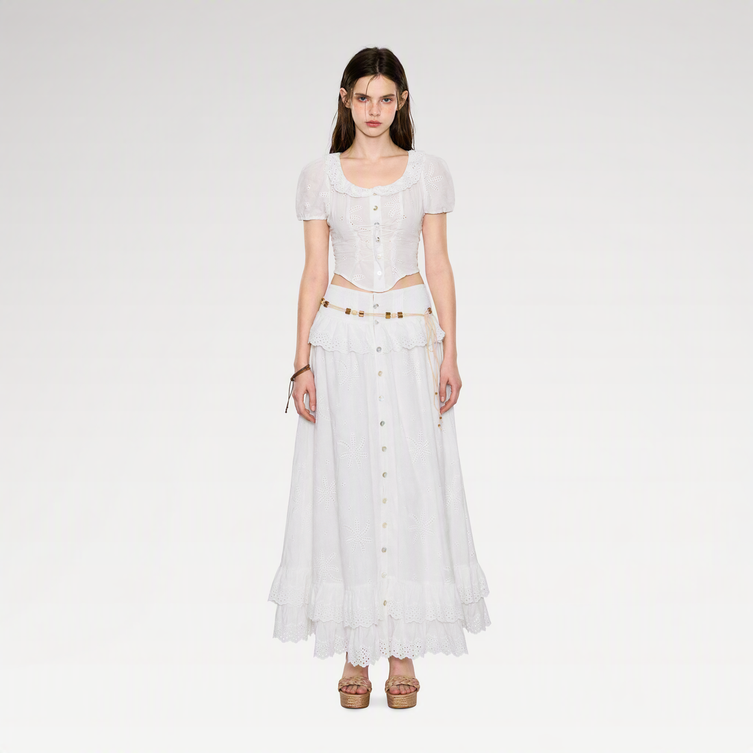 Lace-Up Eyelet Skirt Set