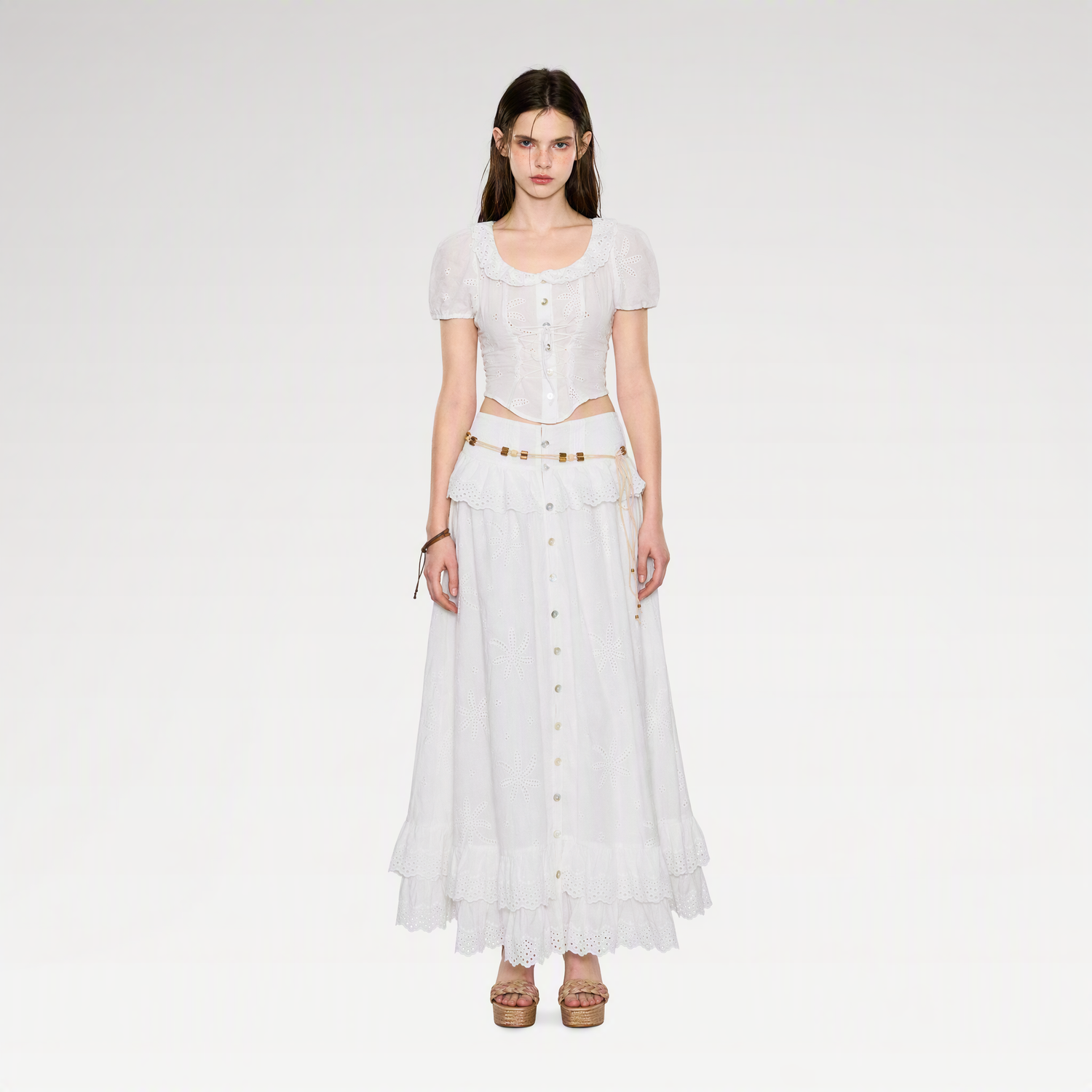 Lace-Up Eyelet Skirt Set