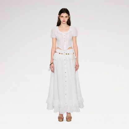 Lace-Up Eyelet Skirt Set
