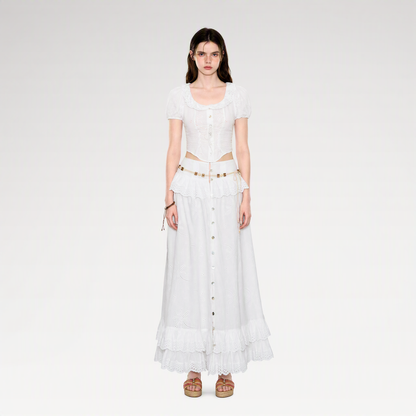 Lace-Up Eyelet Skirt Set