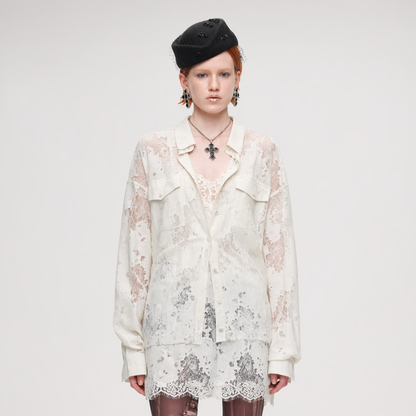 Lace Oversized Tie Shirt