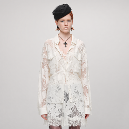 Lace Oversized Tie Shirt