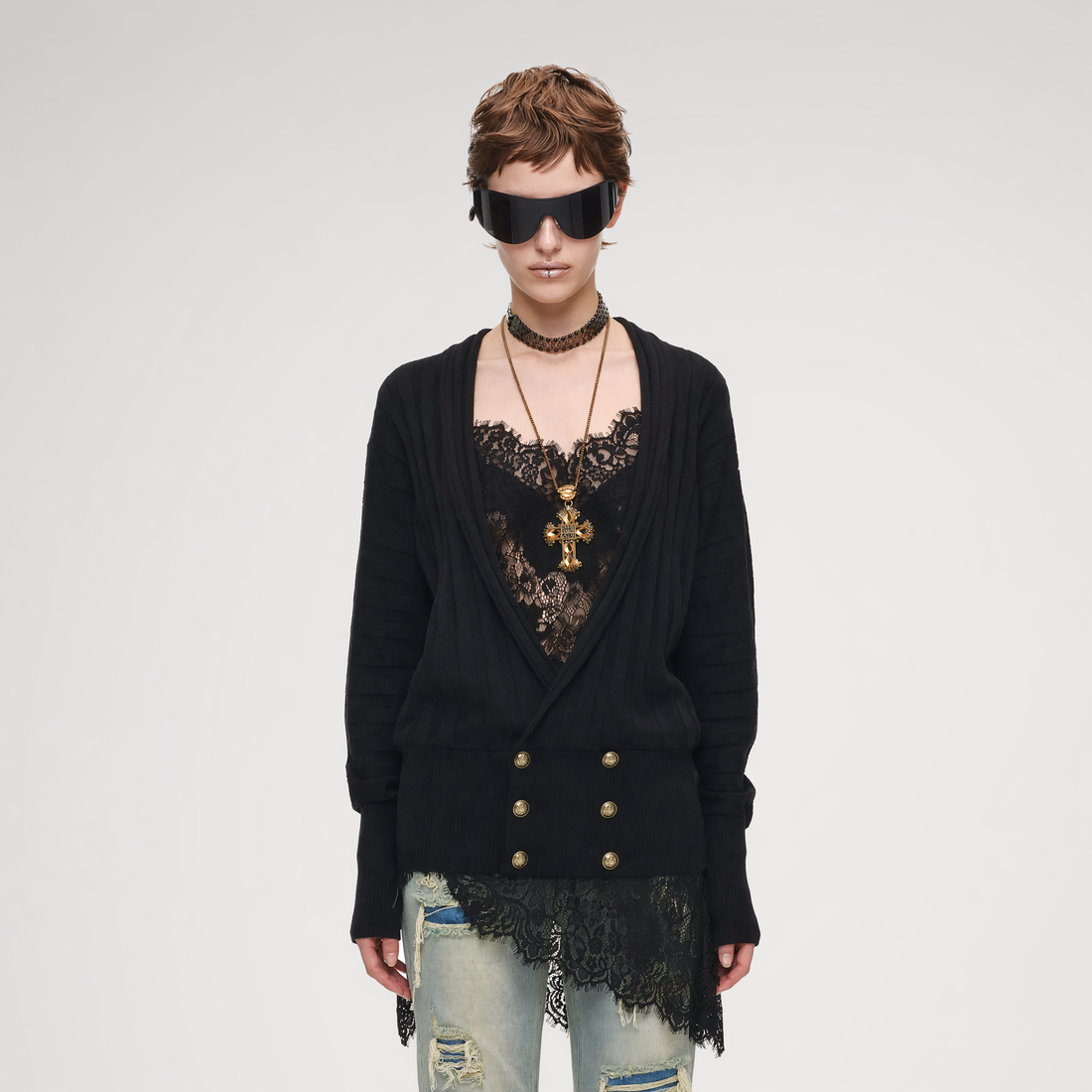Double-Breasted V-Neck Cardigan