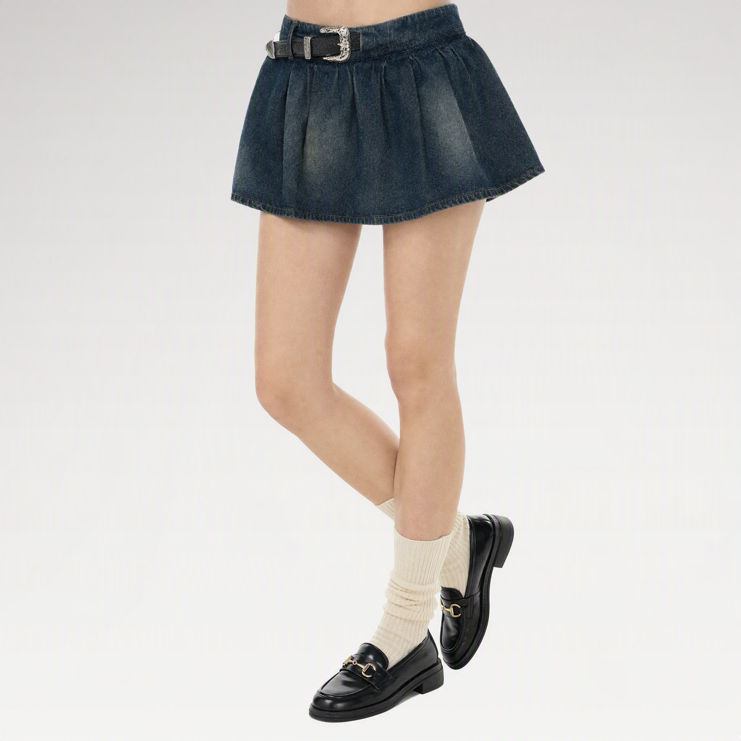 Washed Denim A-Line Skirt