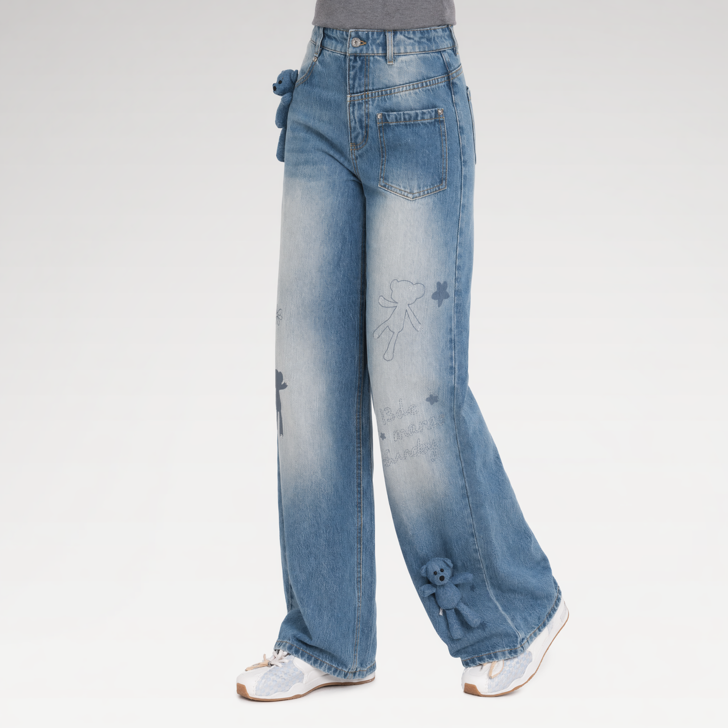 Bear Print Denim Pants