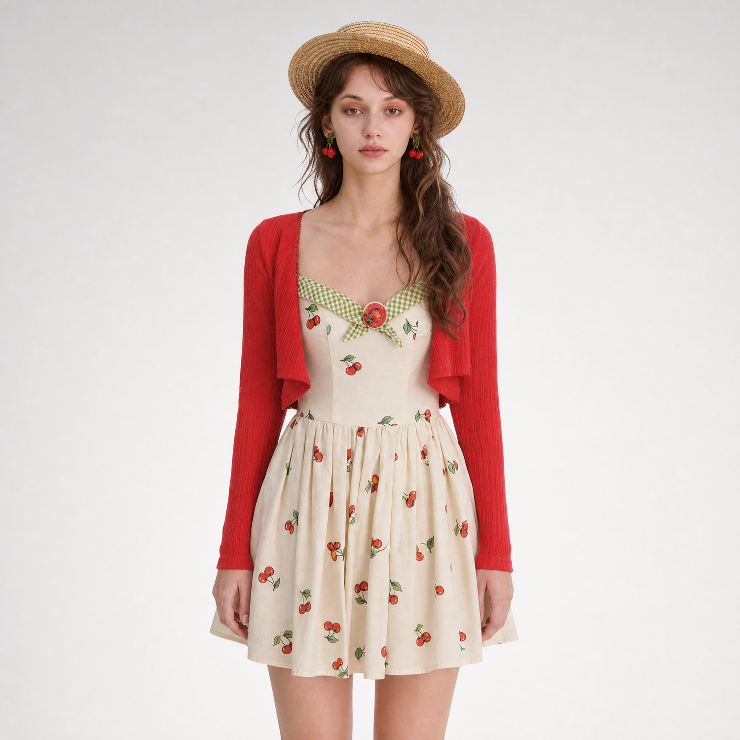 Cherry Print Fitted Dress