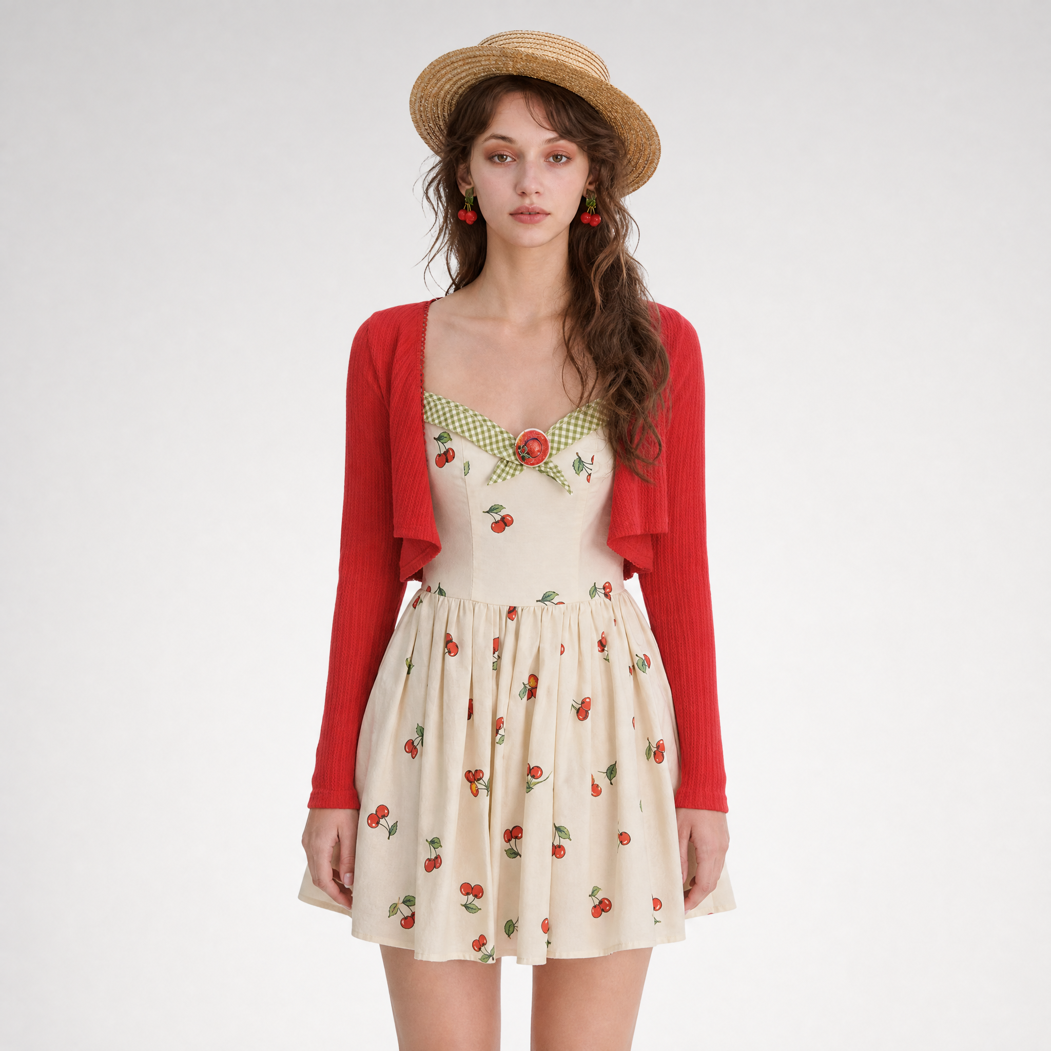 Cherry Print Fitted Dress