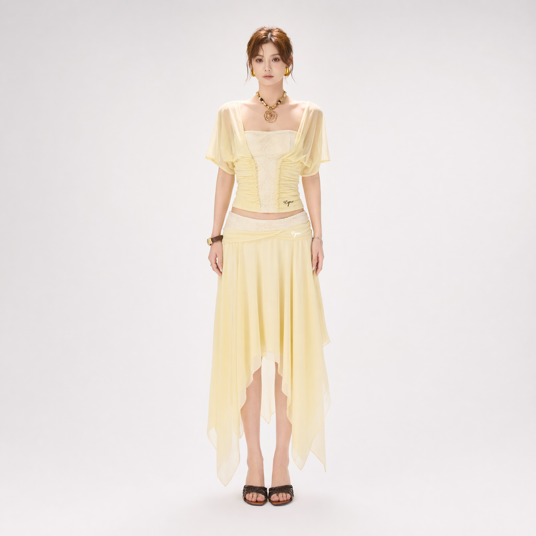Lace Panel Irregular Skirt