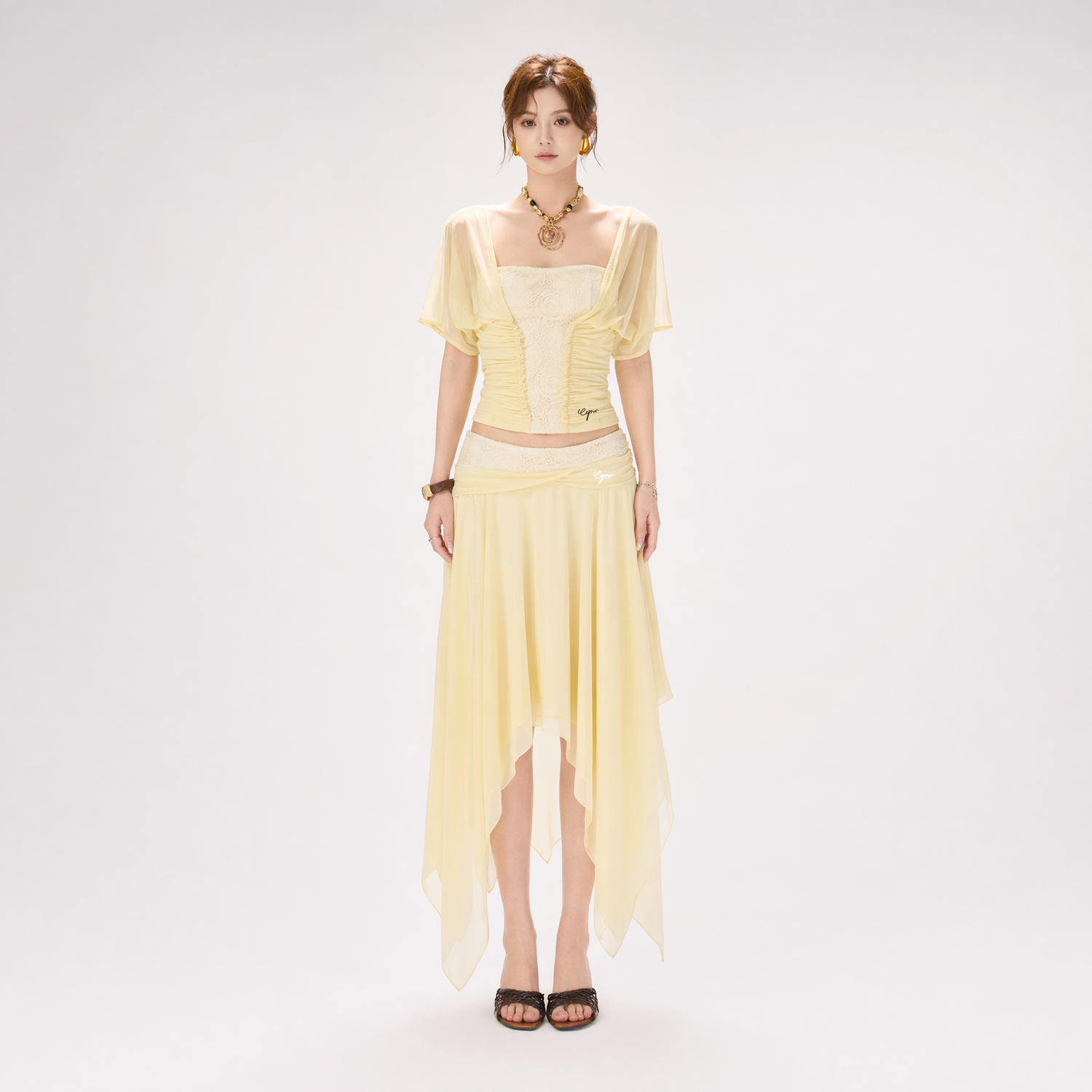 Lace Panel Irregular Skirt
