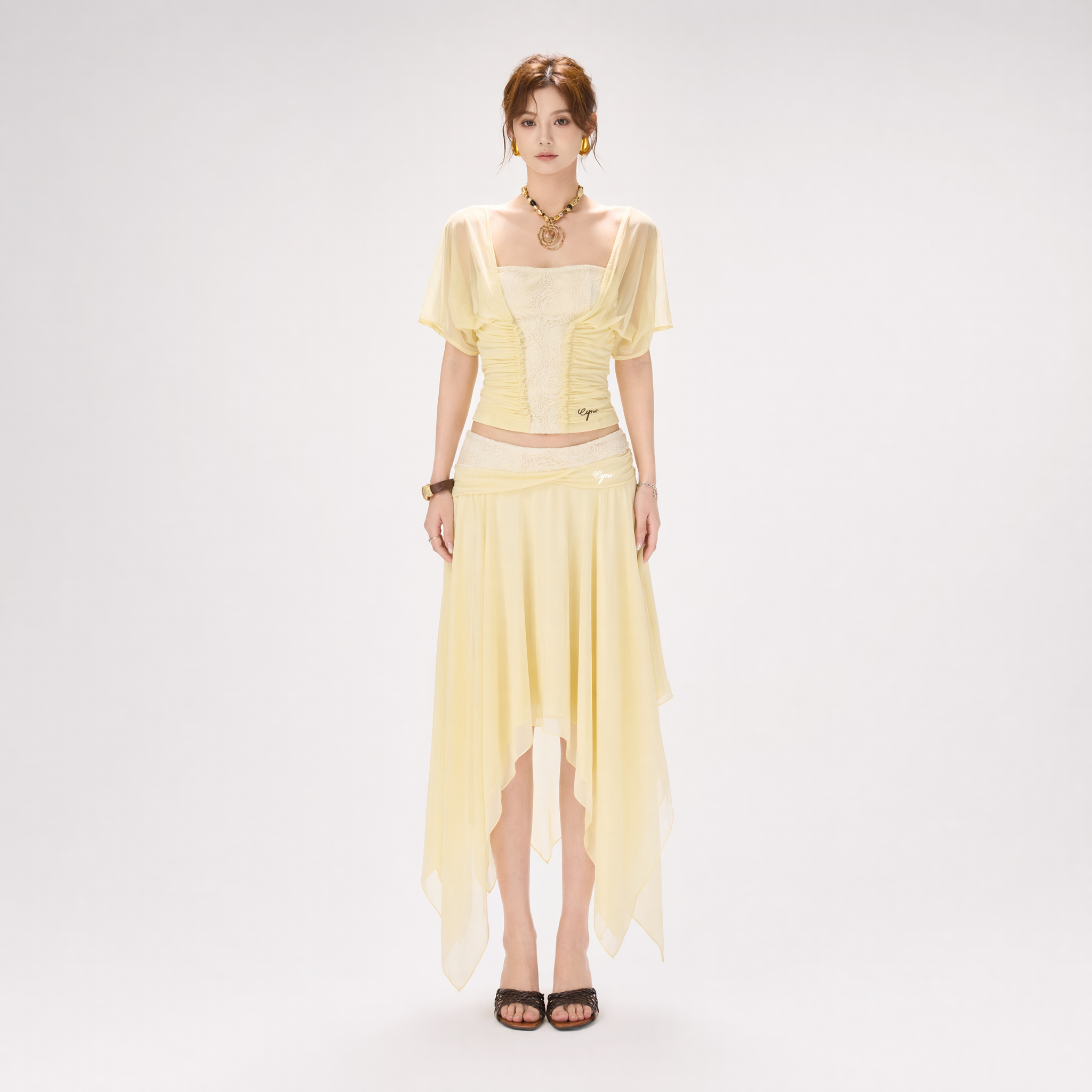 Lace Panel Irregular Skirt