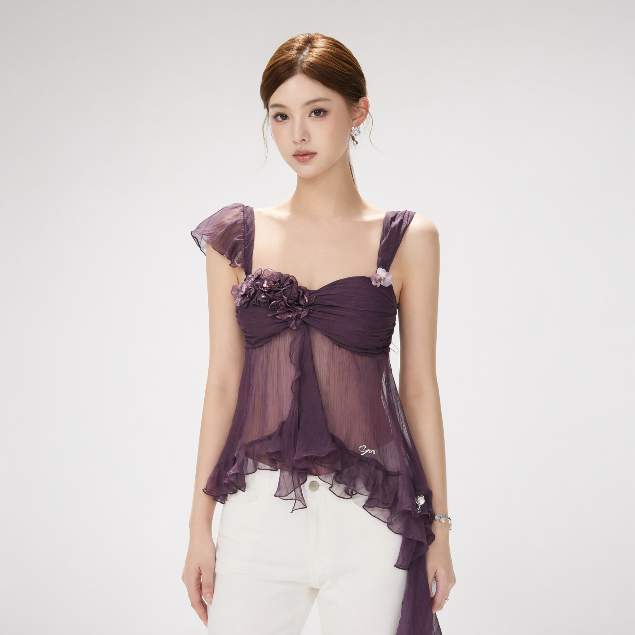 CYNR Misty Chiffon Ruffle Cami – view 2