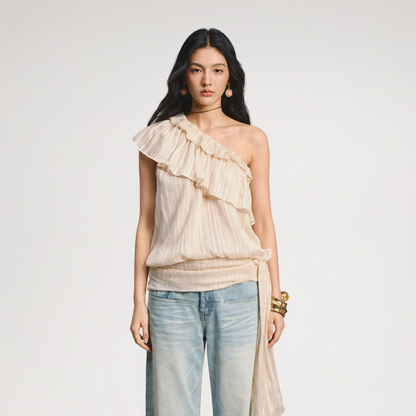 Asymmetric Ruffle Shoulder Top