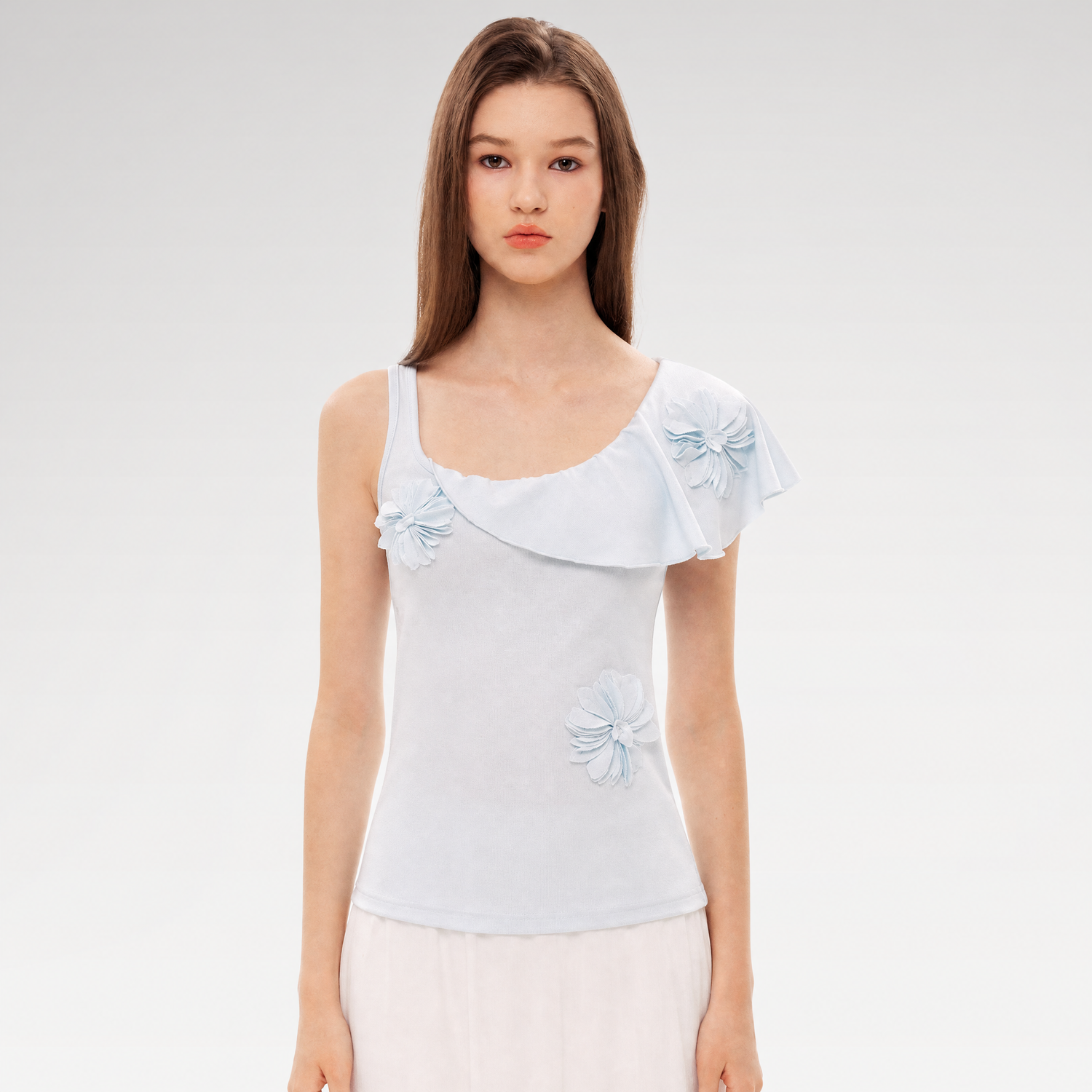 Dimensional Floral Asymmetric Tank Top