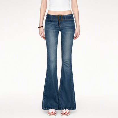 Wide Belt Flared Jeans