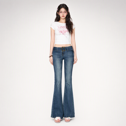 Wide Belt Flared Jeans