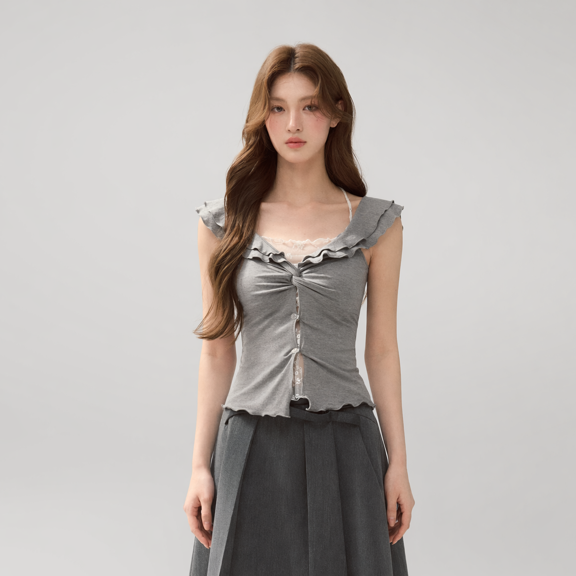 Ruffle Knot Fitted Top