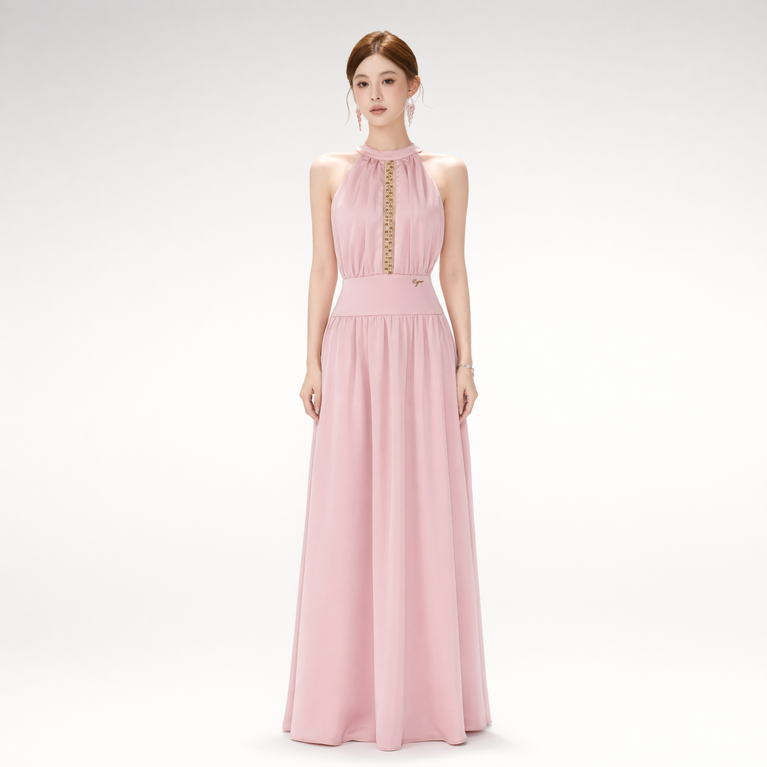 Rhinestone Halter Maxi Dress
