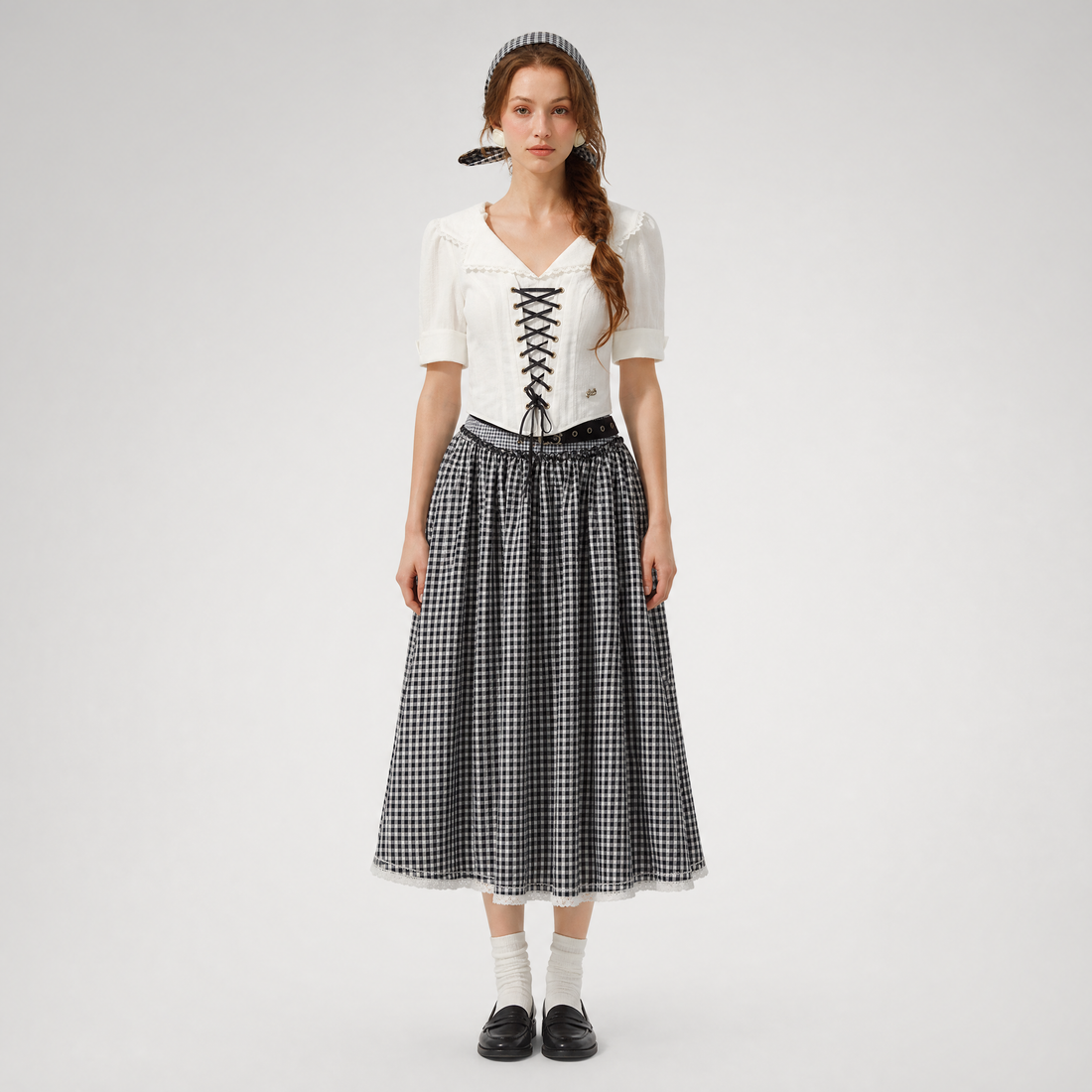Jacquard Sailor Collar Skirt Set