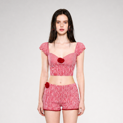 Gingham Ruched Top Shorts Set