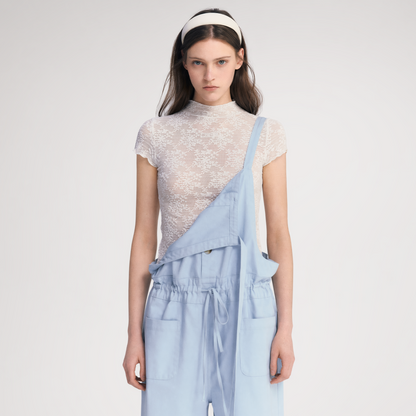 Lace Mesh Mock Neck Top