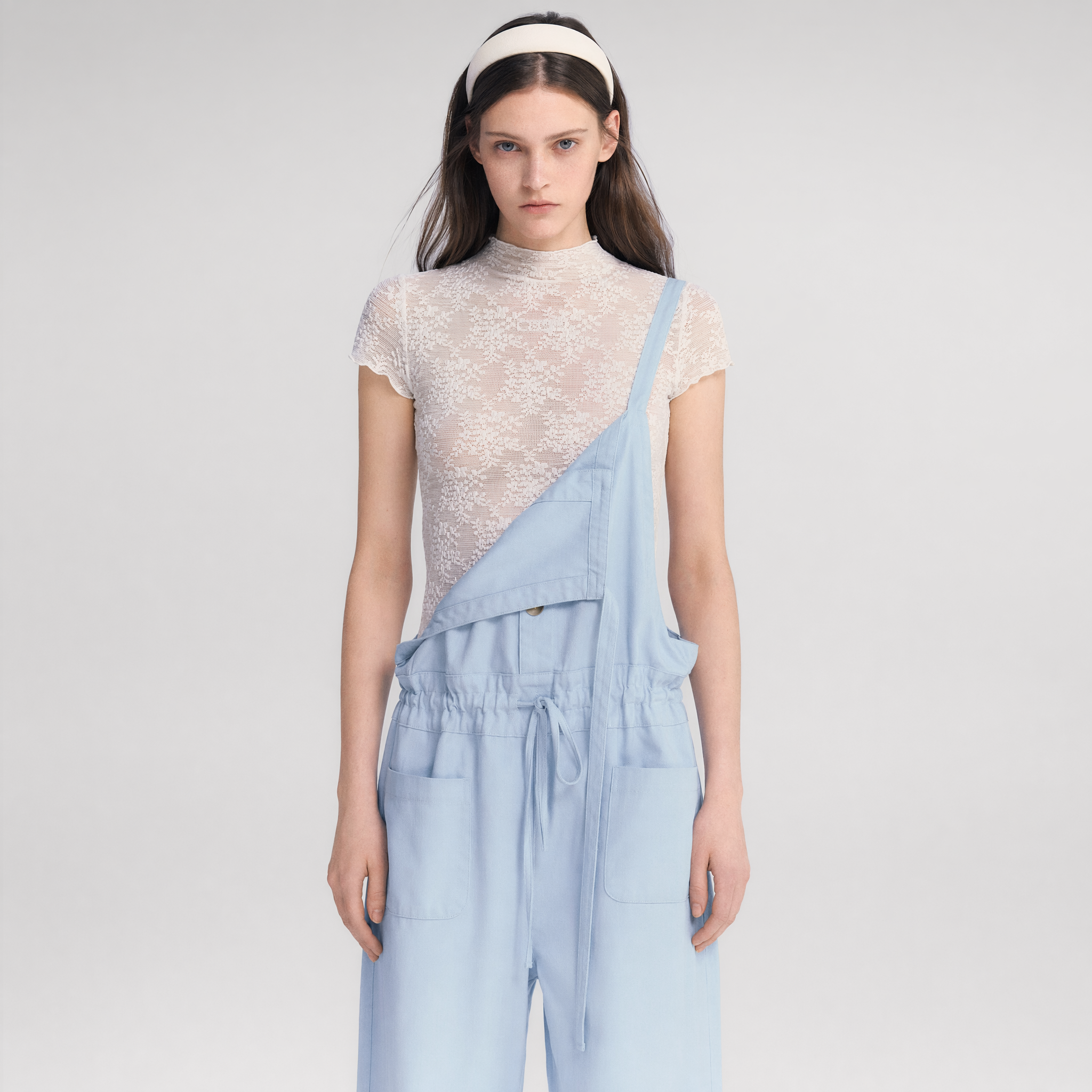 Lace Mesh Mock Neck Top