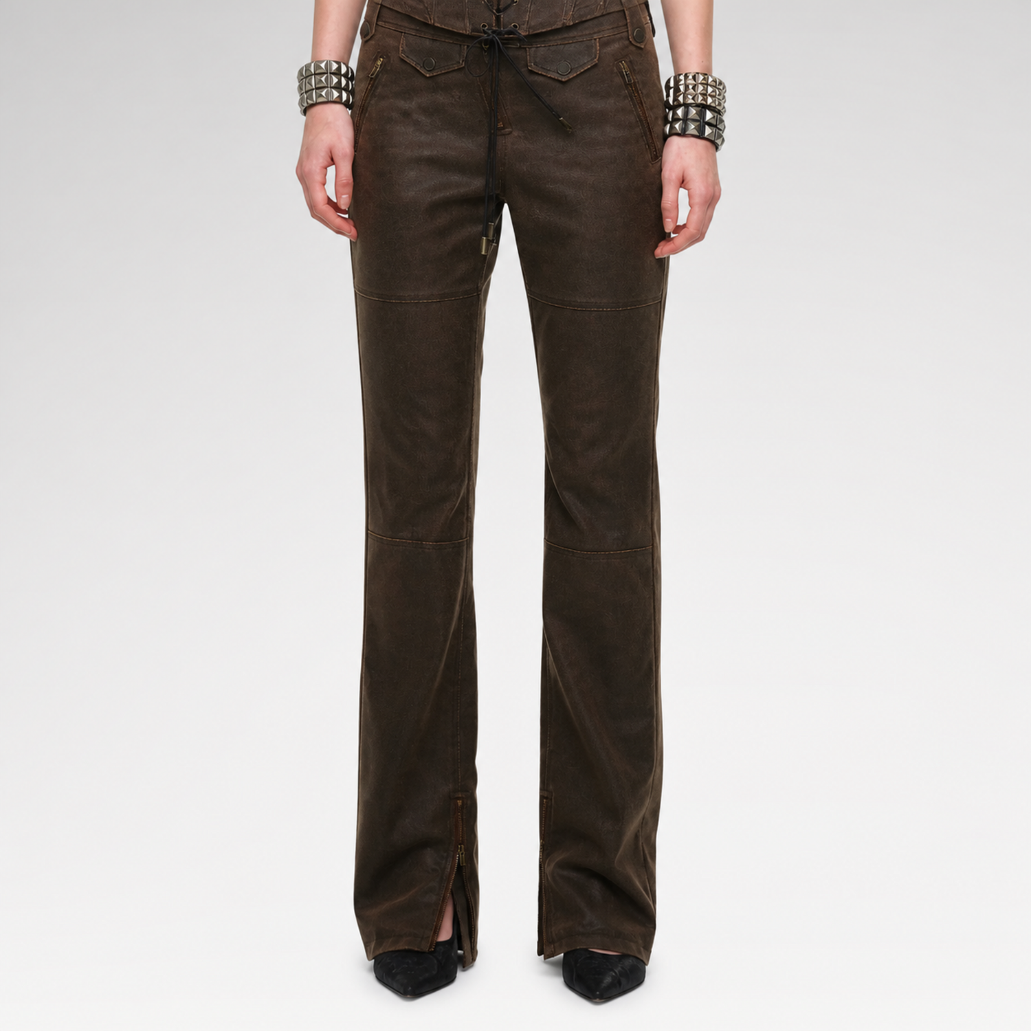 Washed Leather-Look Slim Pants