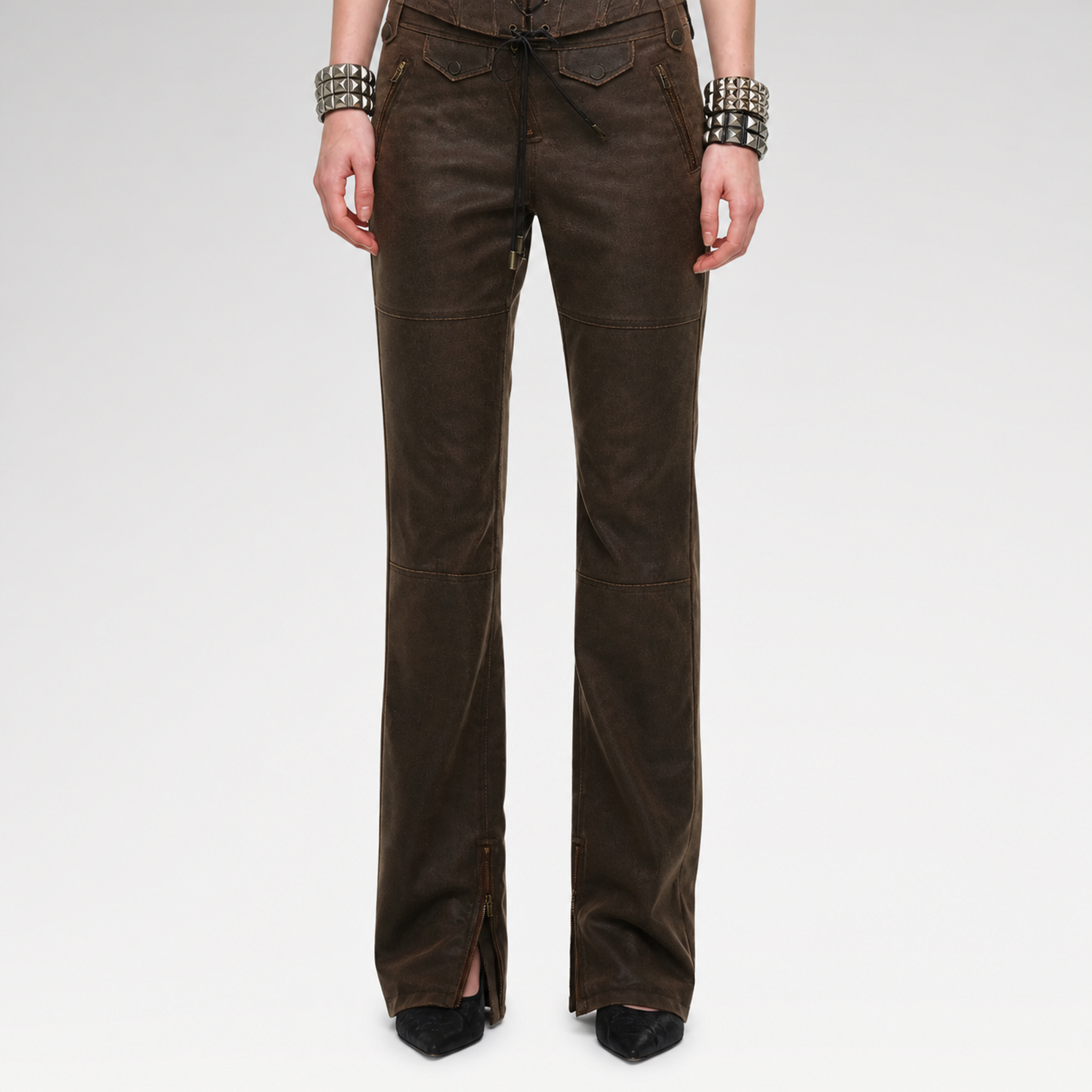 Washed Leather-Look Slim Pants