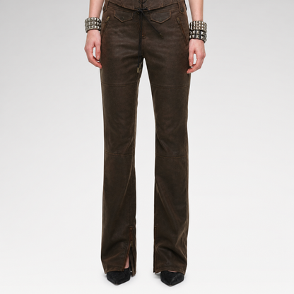 Washed Leather-Look Slim Pants