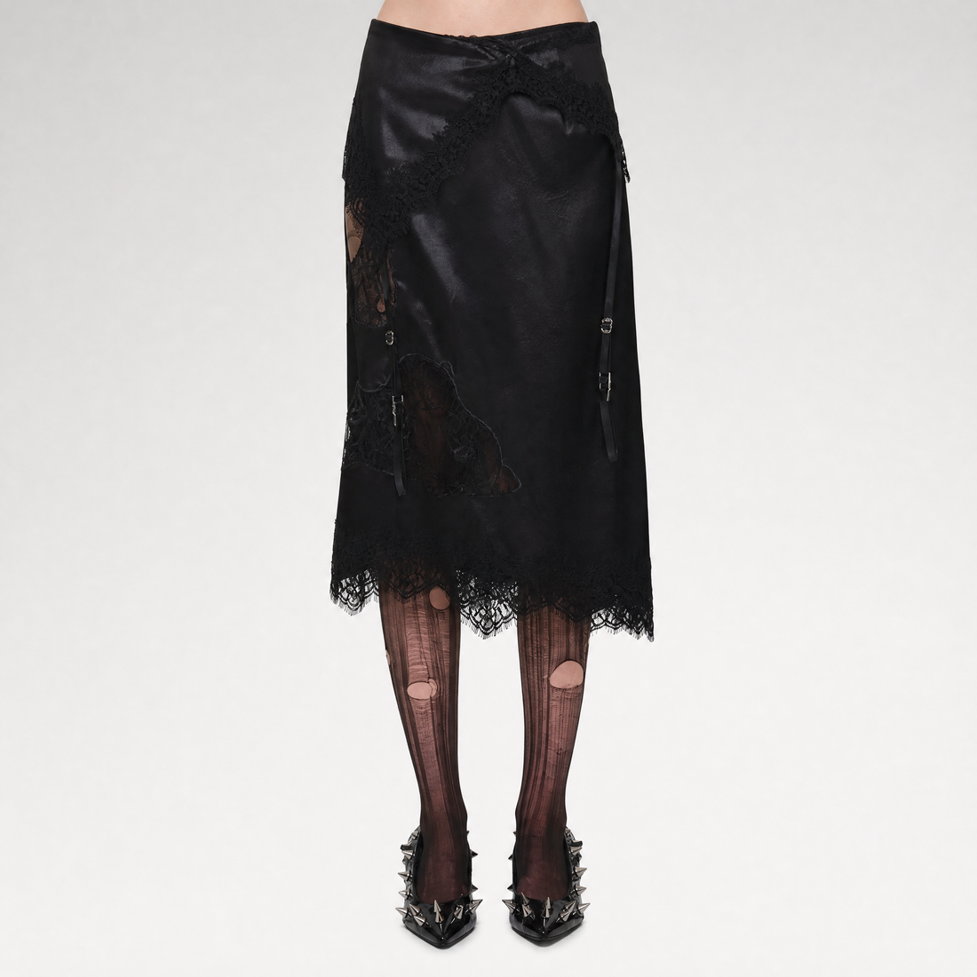 Glossy Satin Asymmetric Midi Skirt