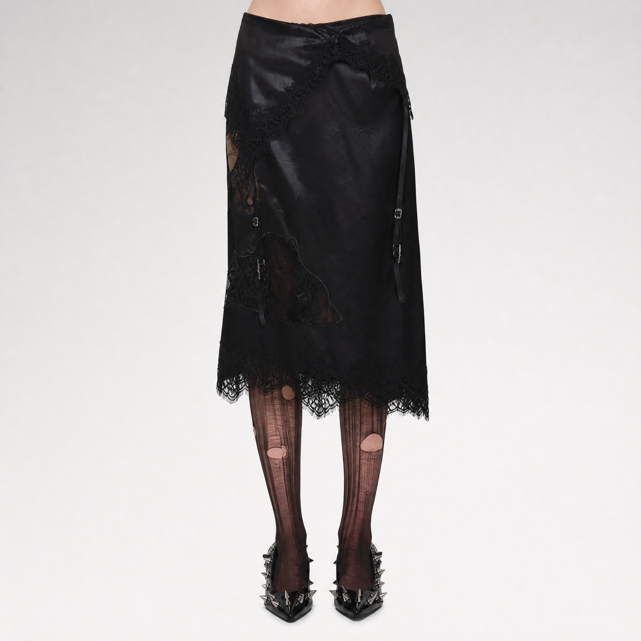 Glossy Satin Asymmetric Midi Skirt