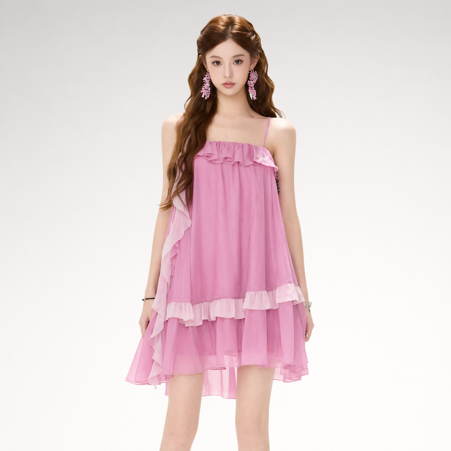 CYNR Romantic Contrast Chiffon Dress – view 3