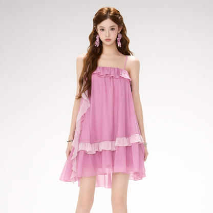 CYNR Romantic Contrast Chiffon Dress – view 3