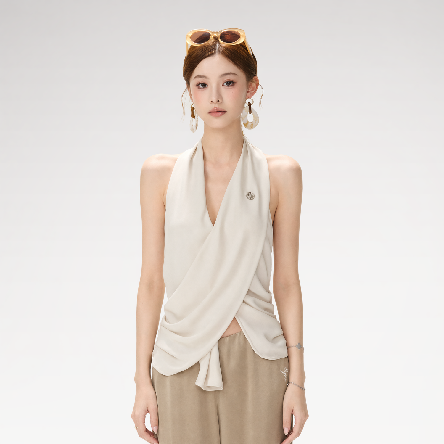 Satin Halter Ruched Top