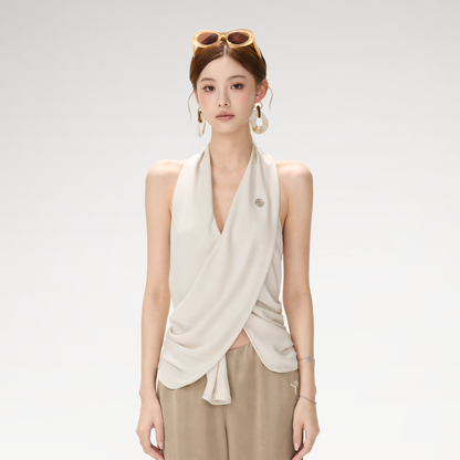 Satin Halter Ruched Top