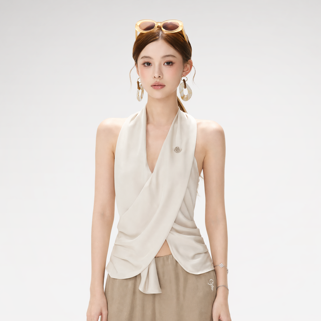 Satin Halter Ruched Top