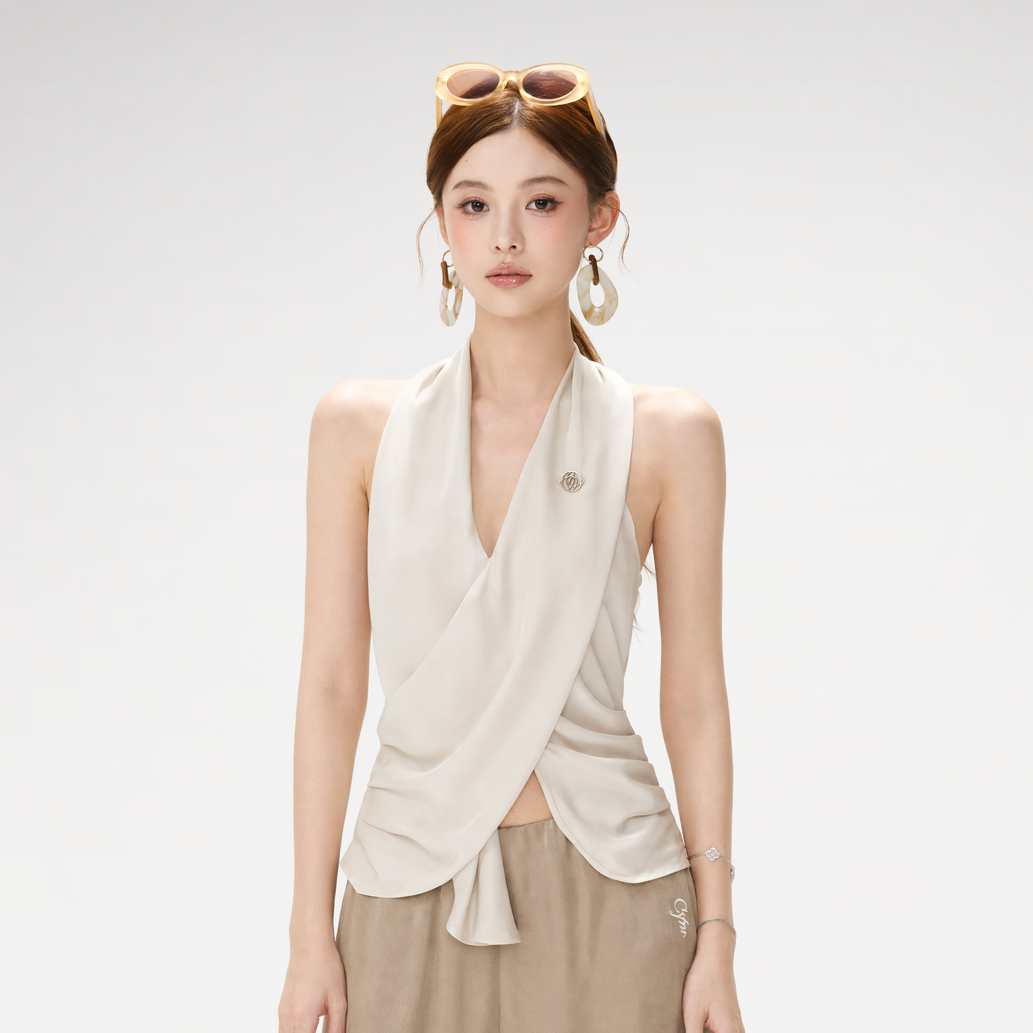 Satin Halter Ruched Top
